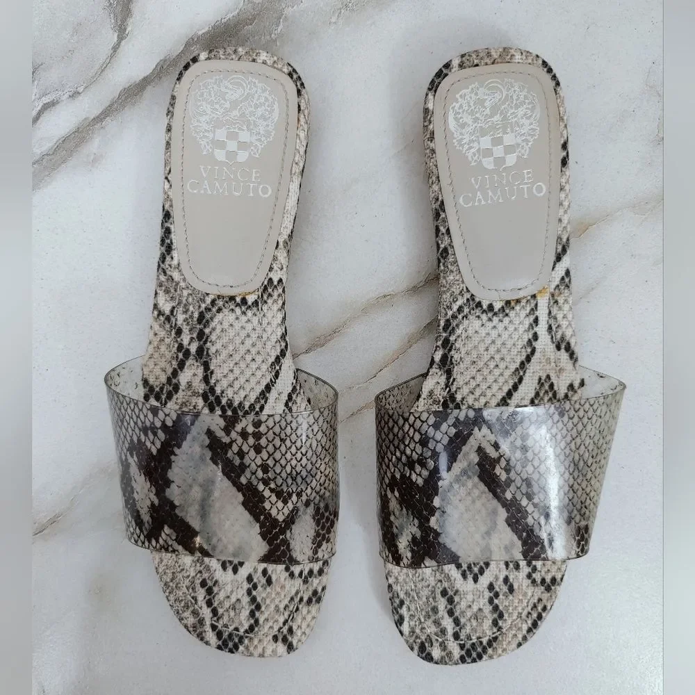 Vince Camuto Snakeskin Print Transparent Slides Sandals, Sz 8.5